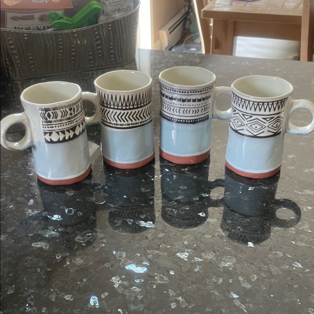Meritage rare set of 4 southwestern Blue Ceramic mugs.  Unique and gorgeous!